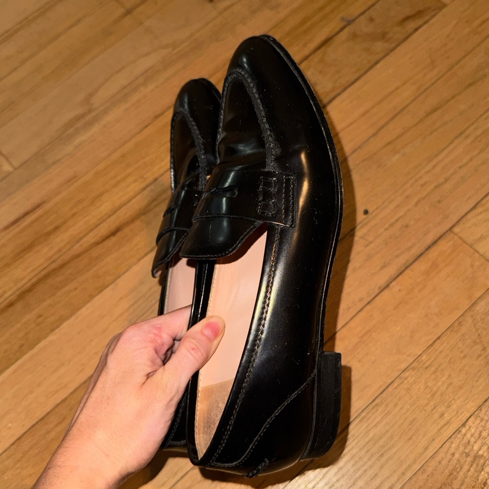 J. Crew Academy Italian Leather Classic Penny Loafers Slip-On Black J8501 - Picture 3 of 6